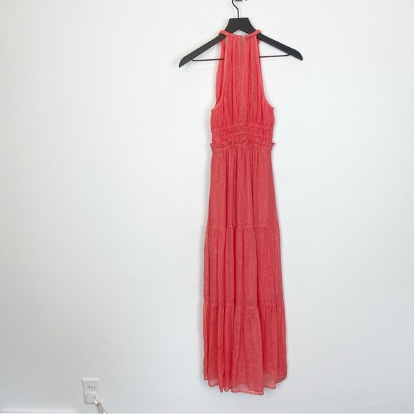 A.L.C. Elara Lurex Silk Maxi Coral Pink Dress Halter Tiered - Picture 4 of 6